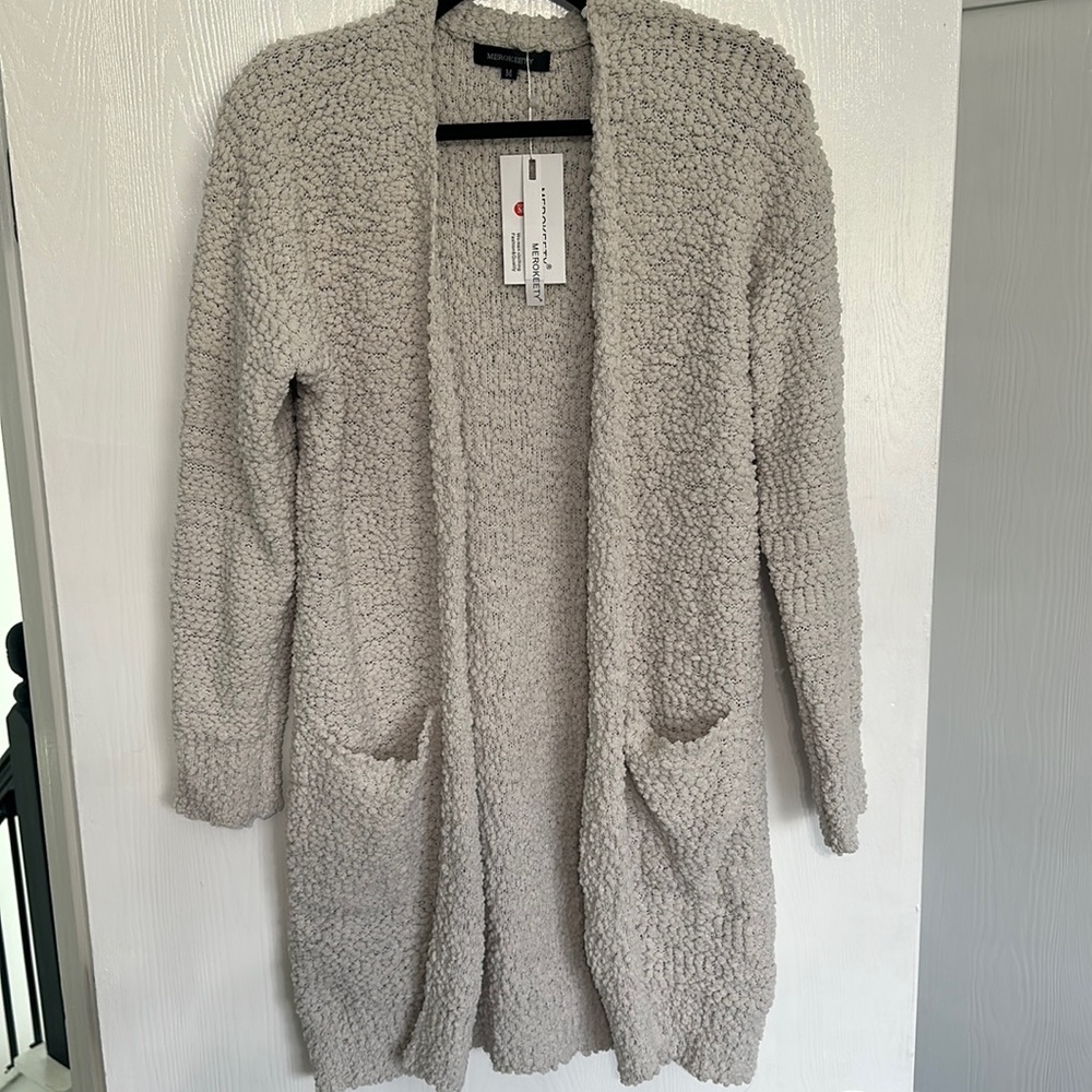 Thick, soft gray cardigan